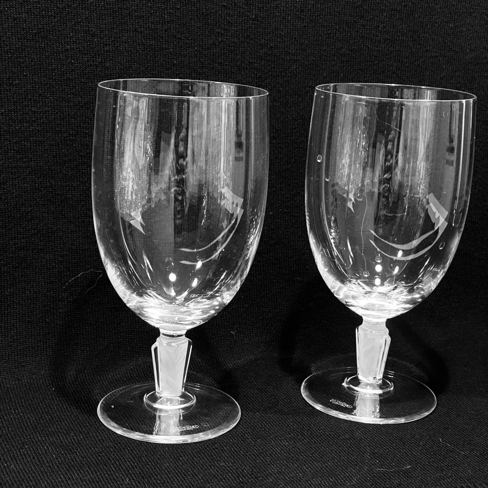 Vtg JG Durand Cris D’Arques Sogaro Set Of 2 Crystal Water Goblets Frosted Stem